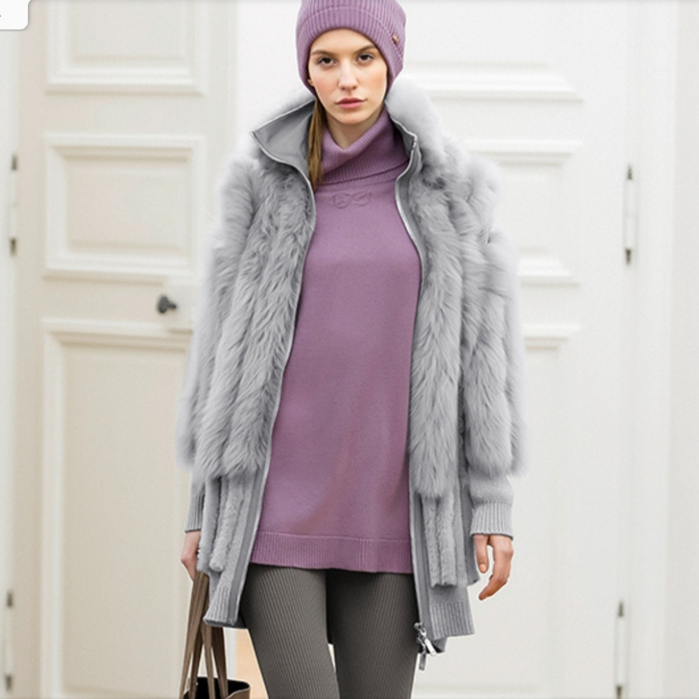Escada Sports 2015 Fall Fur Trimmed knitted long coat Limited